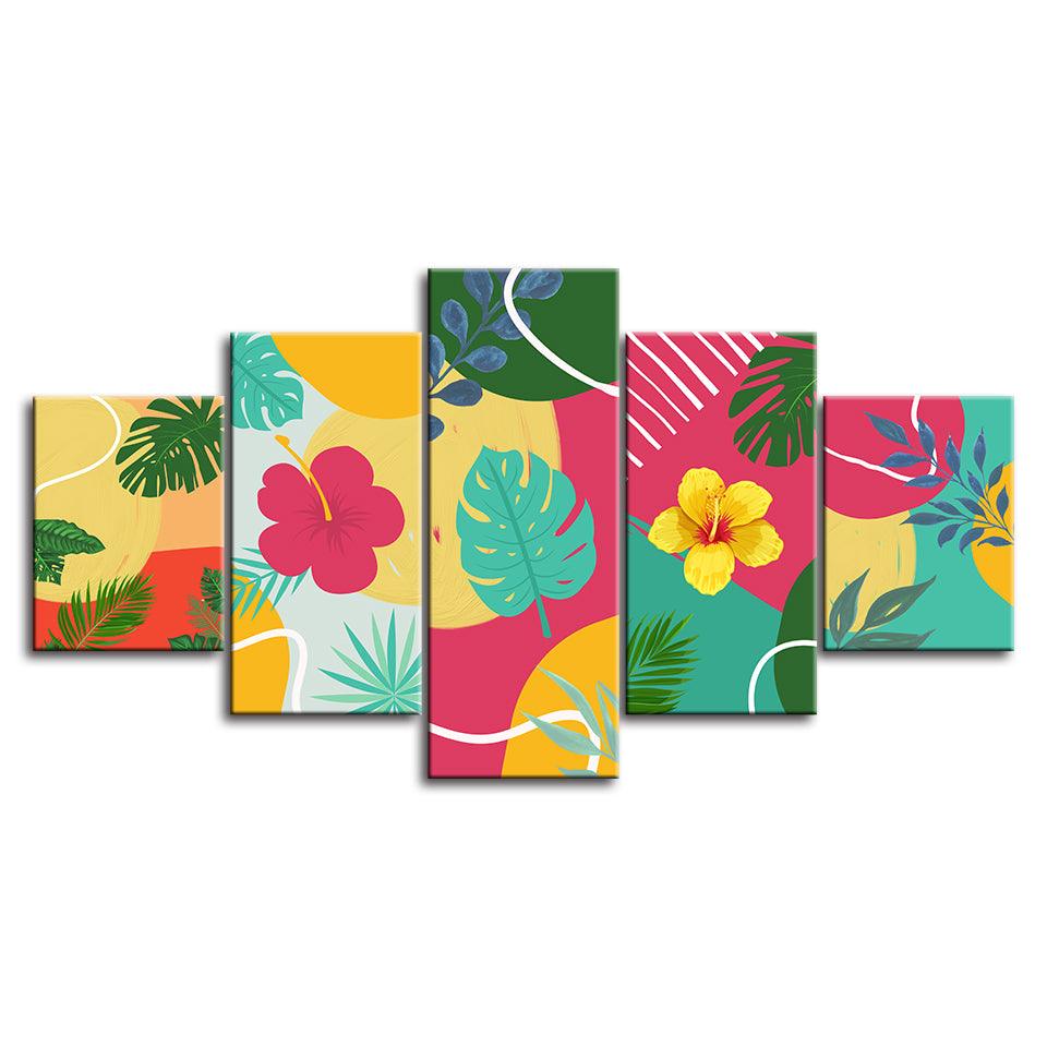 Tropical Leaves Of Summer 5 Piece HD Multi Panel Canvas Wall Art Frame - Original Frame
