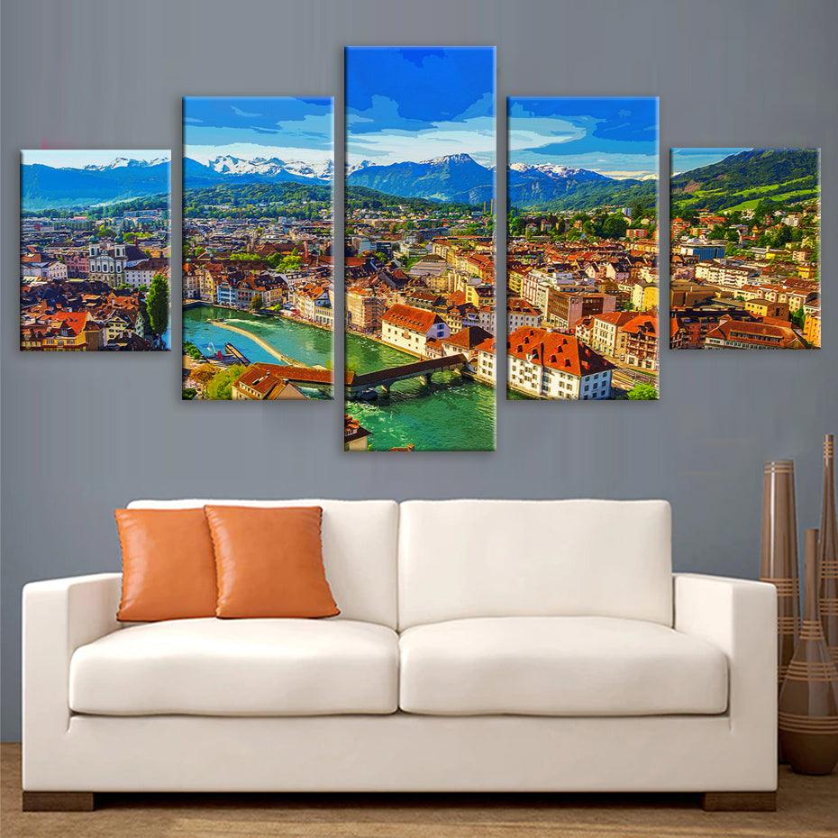 Luzern Switzerland 5 Piece HD Multi Panel Canvas Wall Art Frame - Original Frame