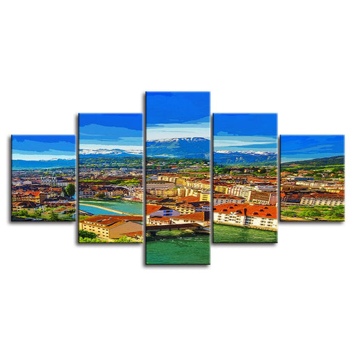 Our Warm Town Collection 5 Piece HD Multi Panel Canvas Wall Art Frame - Original Frame