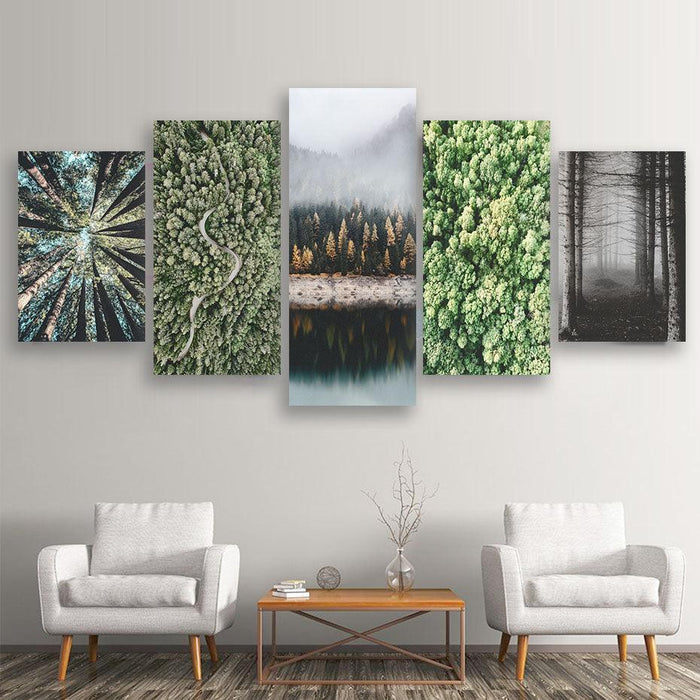 Beautiful Winter Forests 5 Piece HD Multi Panel Canvas Wall Art Frame - Original Frame