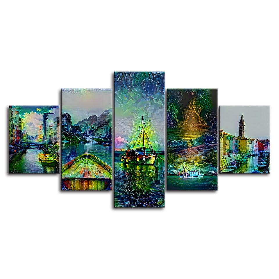 Abstract Italy Collection 5 Piece HD Multi Panel Canvas Wall Art Frame - Original Frame