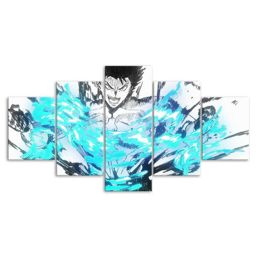 Fairy Tail Gray 5 Piece Blue Color Multi Panel Canvas Painting - Original Frame