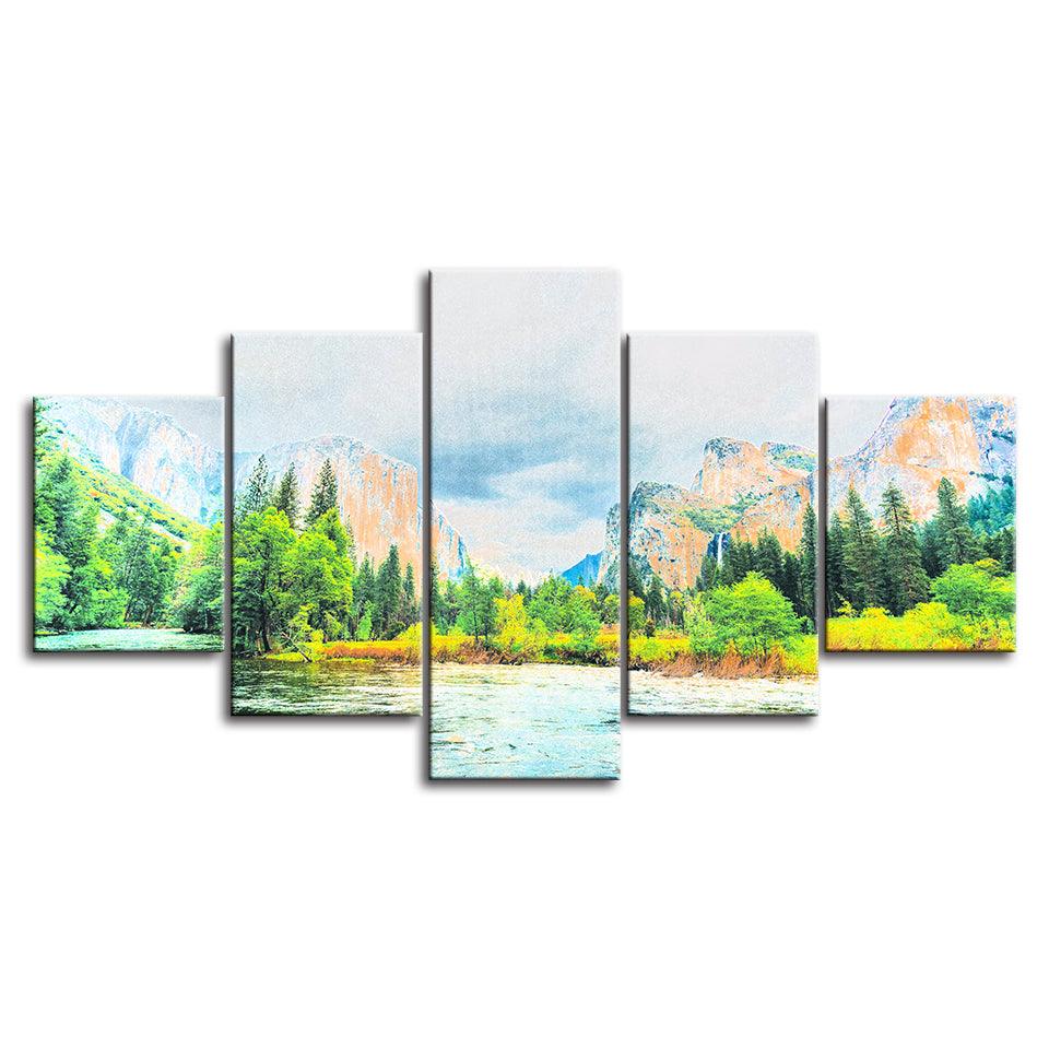 The Mountain Sunshine Collection 5 Piece HD Multi Panel Canvas Wall Art Frame - Original Frame