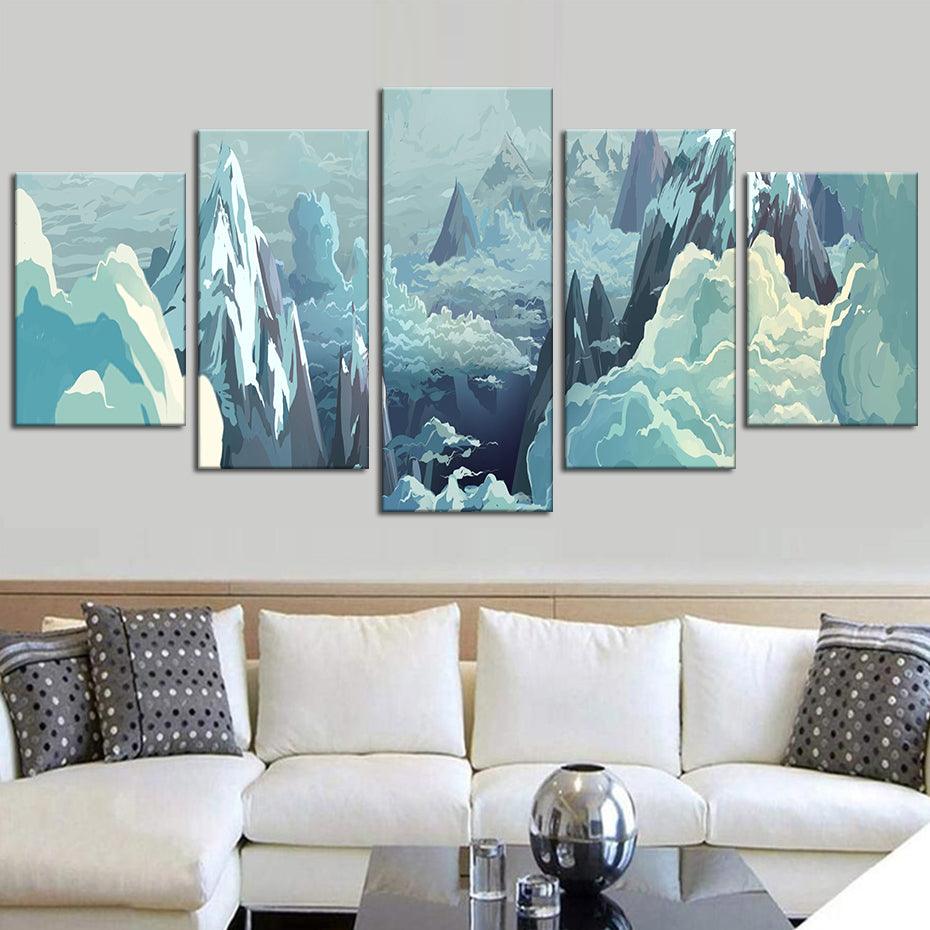 Icy Mountains 5 Piece HD Multi Panel Canvas Wall Art Frame - Original Frame