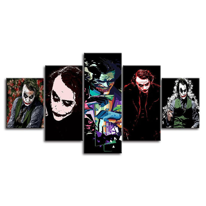 Batman Joker Heath Ledger 5 Piece HD Multi Panel Canvas Wall Art Frame