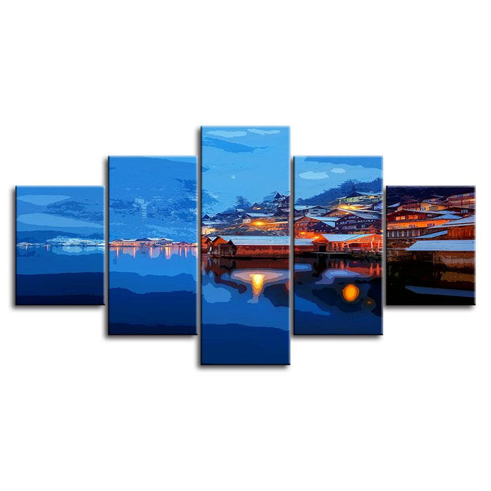 The Cold Loving Sunrise Collection 5 Piece HD Multi Panel Canvas Wall Art Frame - Original Frame