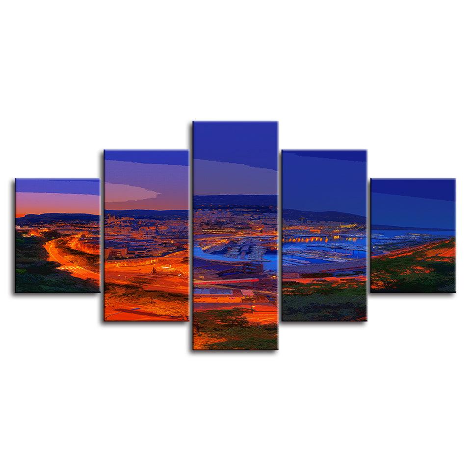 The Blue And Orange Evening Collection 5 Piece HD Multi Panel Canvas Wall Art Frame - Original Frame