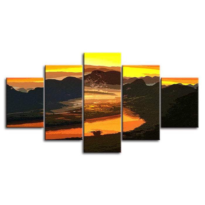 The Black Mountains Collection 5 Piece HD Multi Panel Canvas Wall Art Frame