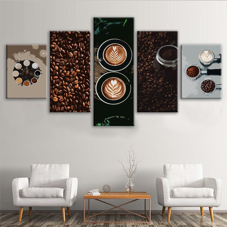 Warm Coffee 5 Piece HD Multi Panel Canvas Wall Art Frame - Original Frame
