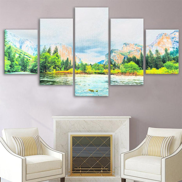 Yosemite National Park 5 Piece HD Multi Panel Canvas Wall Art Frame - Original Frame