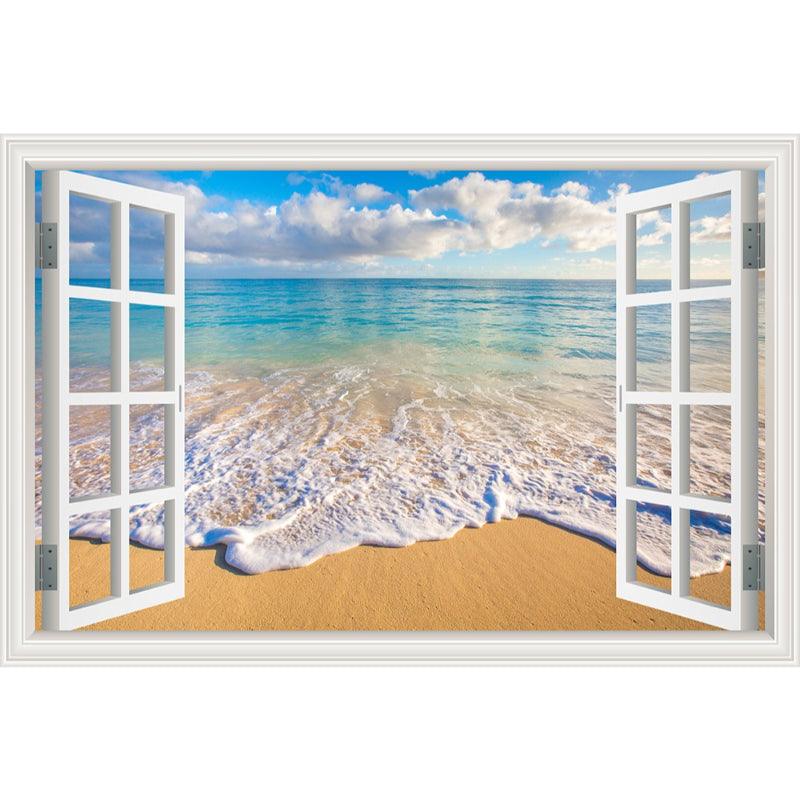 Blue Sky And Beach 3D Window Canvas Wall Art - Original Frame