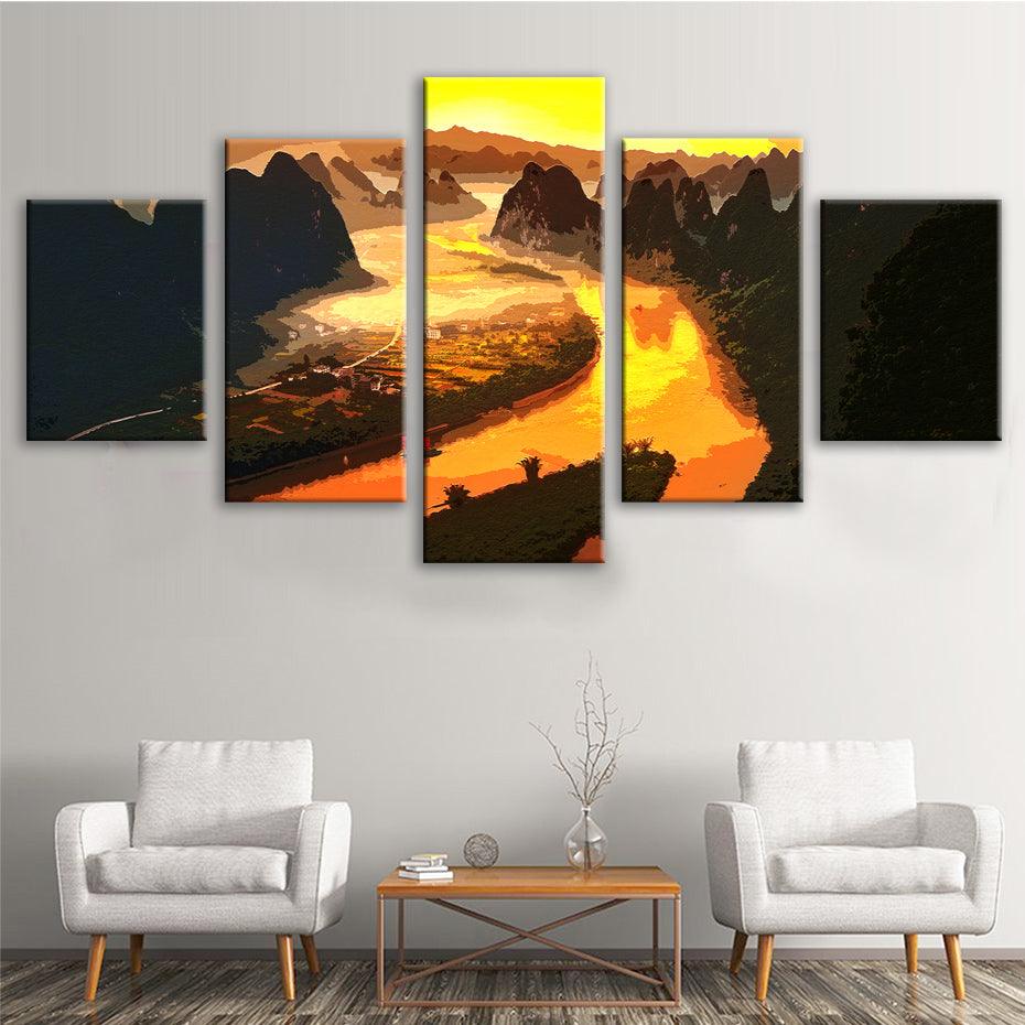 Xingping River 5 Piece HD Multi Panel Canvas Wall Art Frame - Original Frame