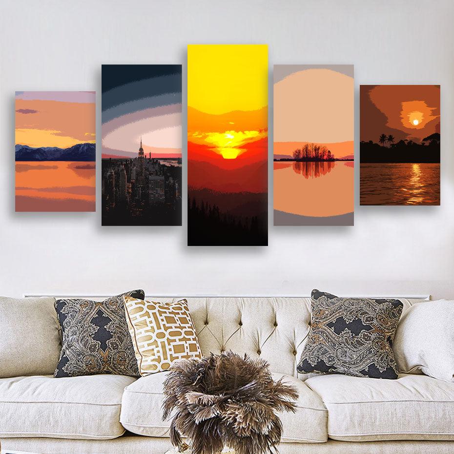 Serene Sunset 5 Piece HD Multi Panel Canvas Wall Art Frame - Original Frame