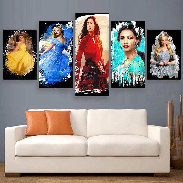 Disney Princesses 5 Piece HD Multi Panel Canvas Wall Art Frame - Original Frame