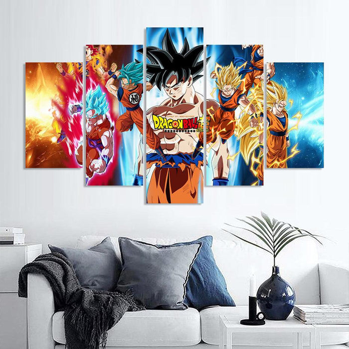 Super Dragon Ball Z 5 Piece HD Multi Panel Canvas Wall Art Frame