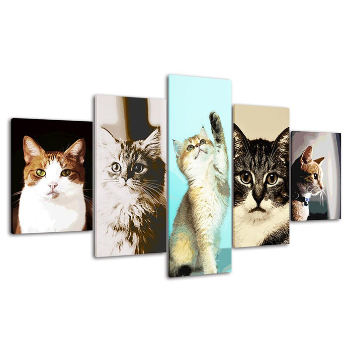 The Cute Cats Collection 5 Piece HD Multi Panel Canvas Wall Art Frame