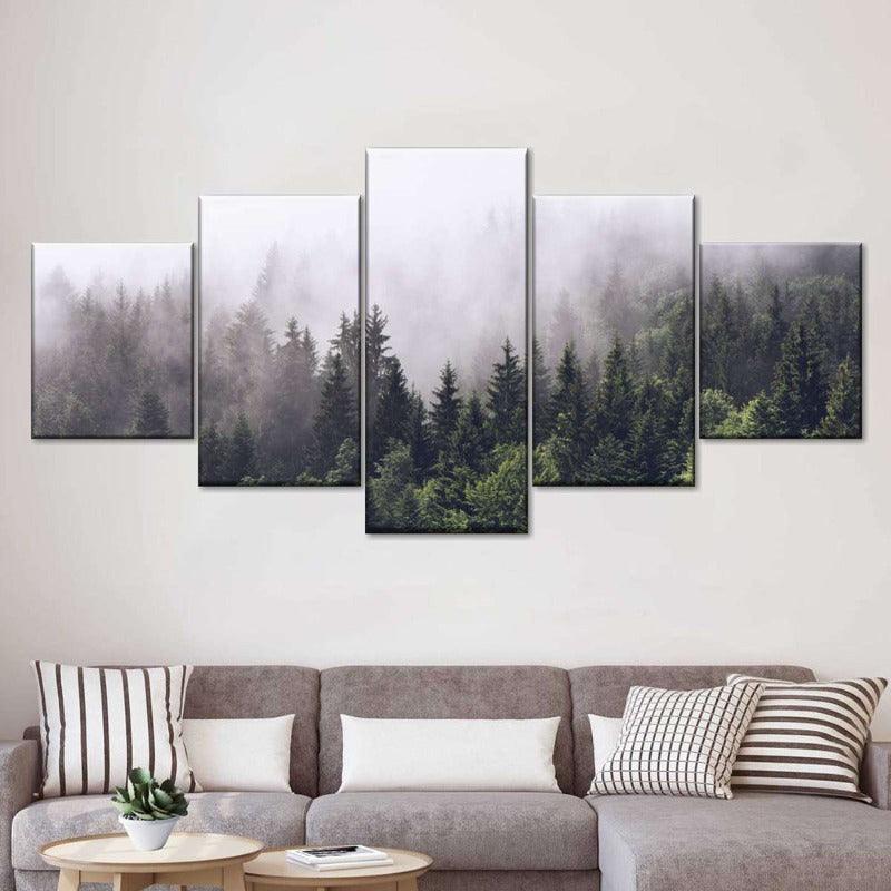 5 Pieces Nordic Hazy Pine Forest Wall Art Canvas Painting - Original Frame