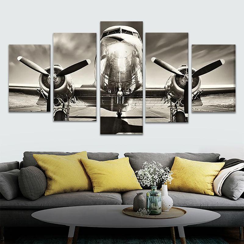 5 Pieces Vintage Airplane Wall Art Canvas Painting - Original Frame
