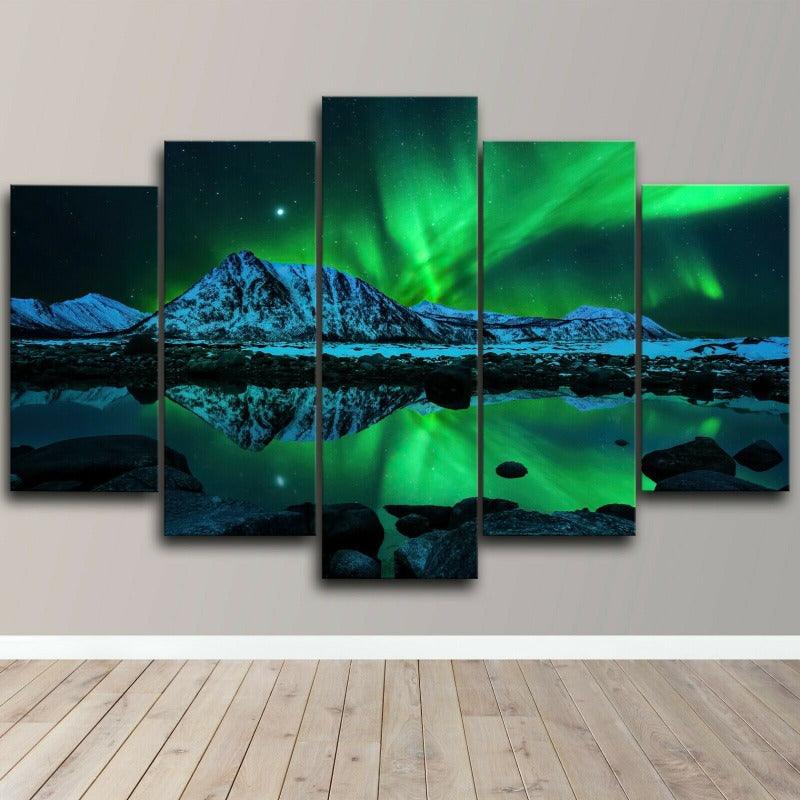 5Pcs Aurora Mountains | Northern Lights Home Decor Canvas Wall Art/ Poster - Original Frame