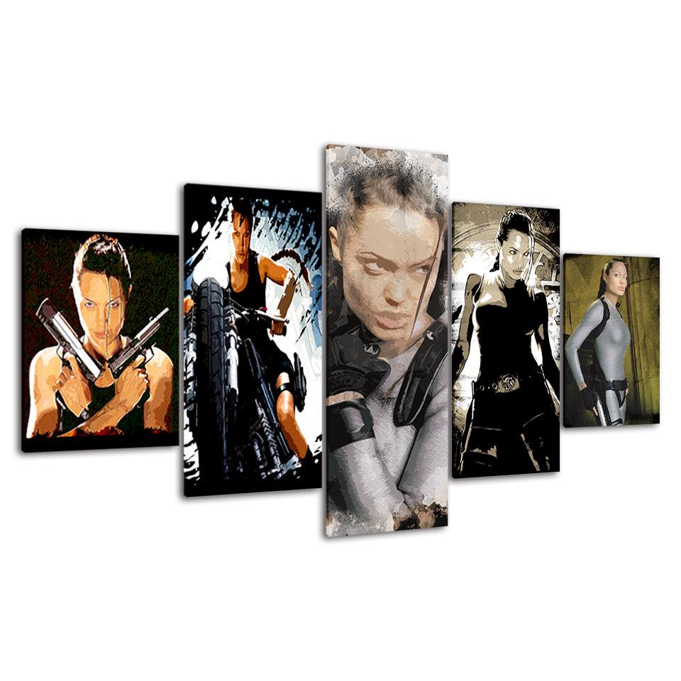 Angelina Jolie 5 Piece HD Multi Panel Canvas Wall Art Frame - Original Frame