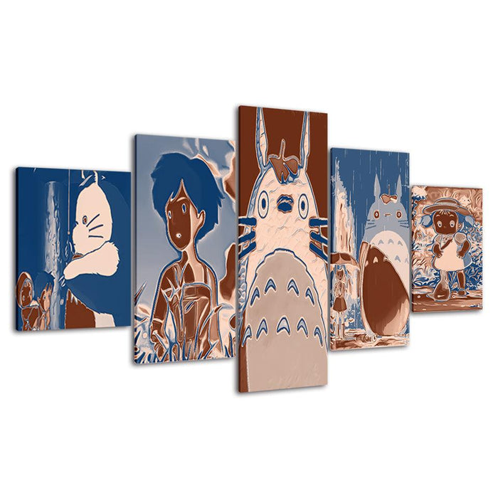 Blue & Brown Cats Collection 5 Piece HD Multi Panel Canvas Wall Art Frame - Original Frame