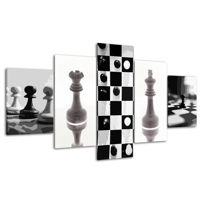 Black & White Chess Collection 5 Piece HD Multi Panel Canvas Wall Art Frame - Original Frame