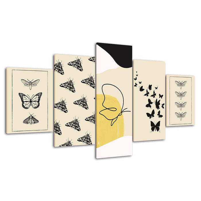 The Butterfly Beige Collection 5 Piece HD Multi Panel Canvas Wall Art Frame - Original Frame