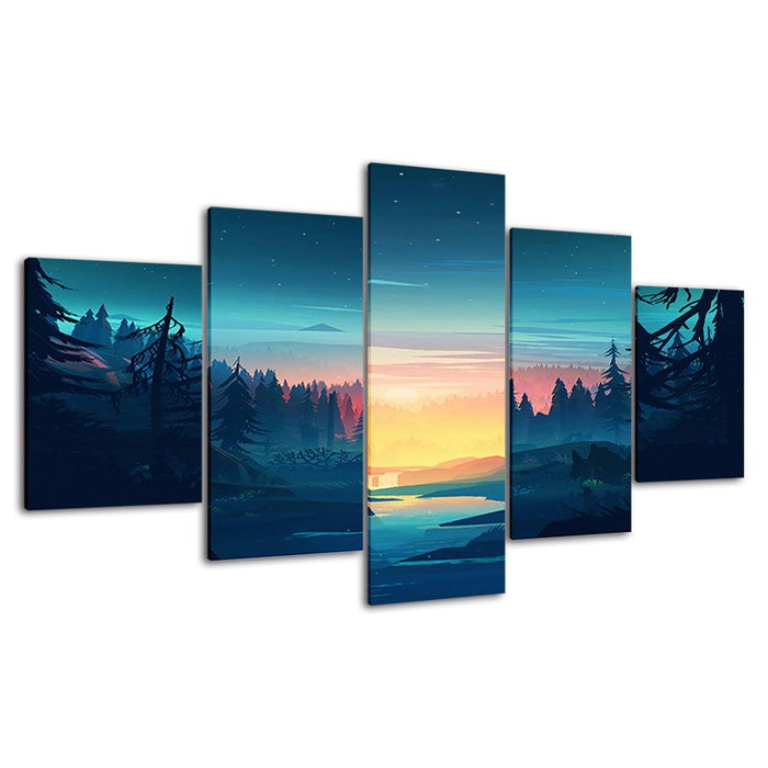 The Blue Sky Landscape 5 Piece HD Multi Panel Canvas Wall Art Frame - Original Frame