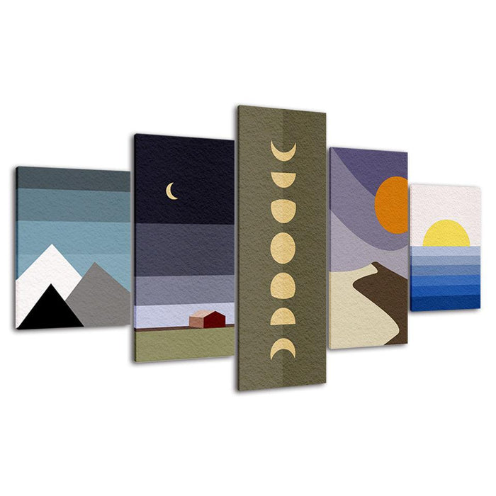 The Abstract Moon Landscapes 5 Piece HD Multi Panel Canvas Wall Art Frame