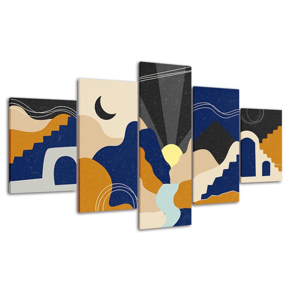 The Abstract Moon And Sun 5 Piece HD Multi Panel Canvas Wall Art Frame - Original Frame