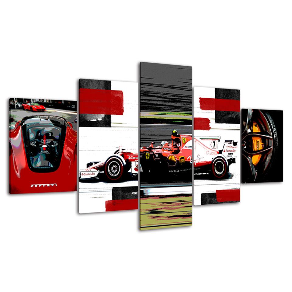 The Racing Red Car 5 Piece HD Multi Panel Canvas Wall Art Frame - Original Frame