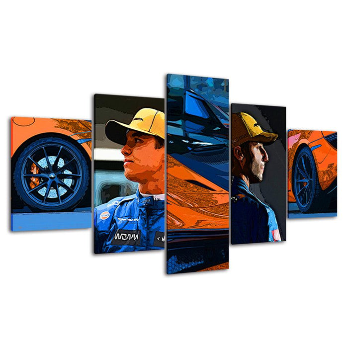 Blue & Orange Formula One Collection 5 Piece HD Multi Panel Canvas Wall Art Frame - Original Frame