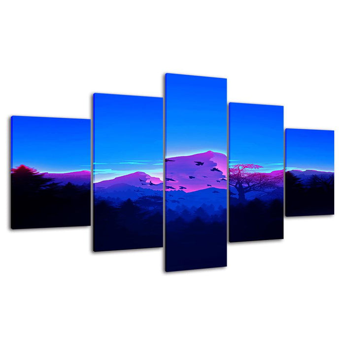 The Purple Mountains 5 Piece HD Multi Panel Canvas Wall Art Frame - Original Frame