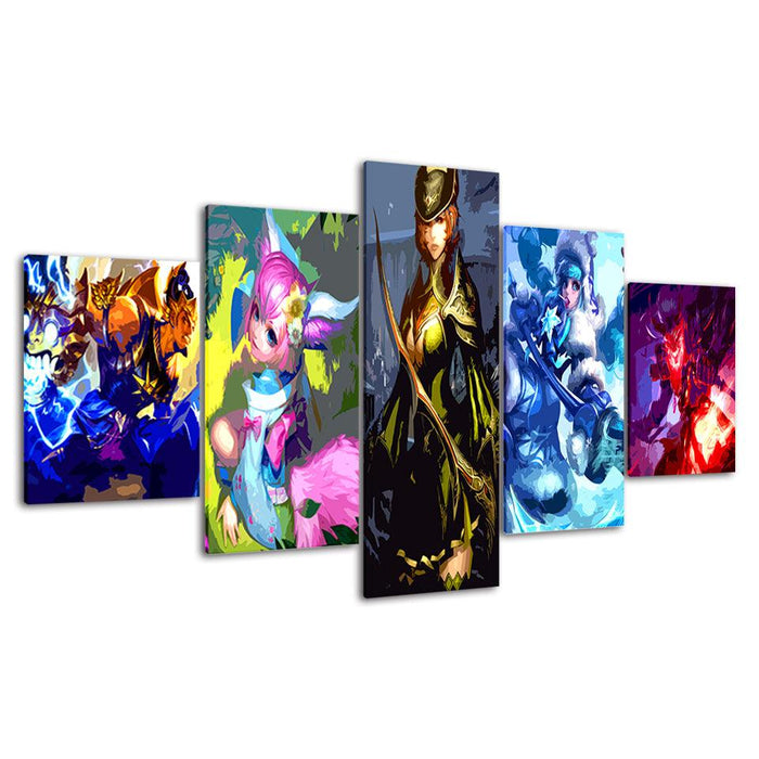 The Super Woman Team Cartoon 5 Piece HD Multi Panel Canvas Wall Art Frame - Original Frame