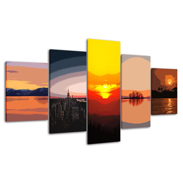 Different Sunsets Collection 5 Piece HD Multi Panel Canvas Wall Art Frame - Original Frame