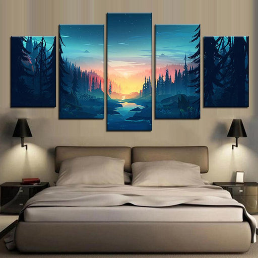 Forest Sunset 5 Piece HD Multi Panel Canvas Wall Art Frame - Original Frame