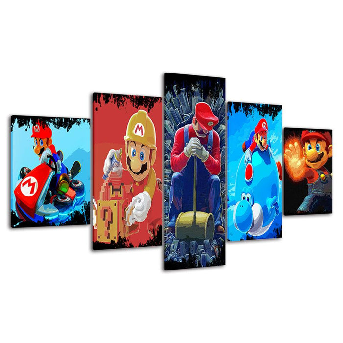 The Mario Bros Action Collection 5 Piece HD Multi Panel Canvas Wall Art Frame - Original Frame