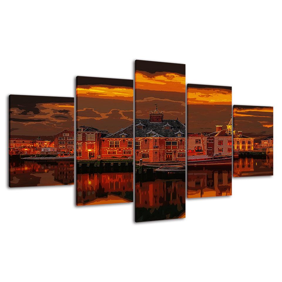 The Sunset At Home 5 Piece HD Multi Panel Canvas Wall Art Frame - Original Frame