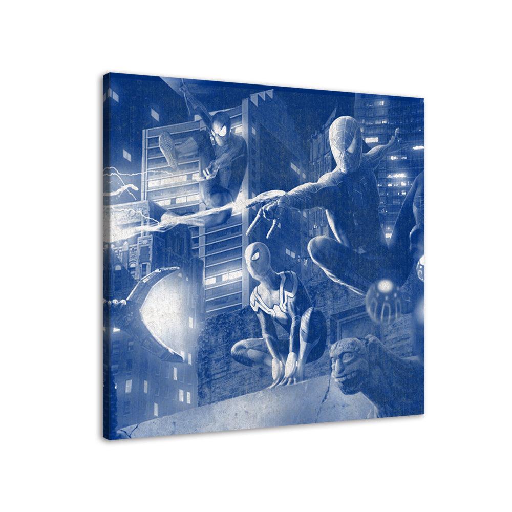 Blue Spiderman Multiverse 1 Piece HD Multi Panel Canvas Wall Art Frame - Original Frame