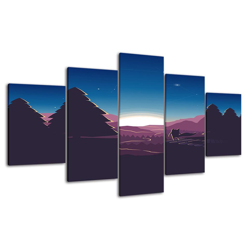 A Minimalist Purple Sunrise At Home 5 Piece HD Multi Panel Canvas Wall Art Frame - Original Frame