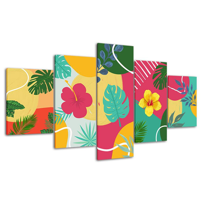 Tropical Leaves Of Summer 5 Piece HD Multi Panel Canvas Wall Art Frame - Original Frame