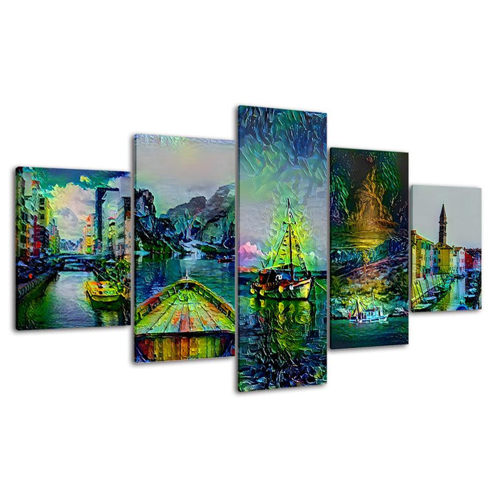 Abstract Italy Collection 5 Piece HD Multi Panel Canvas Wall Art Frame - Original Frame