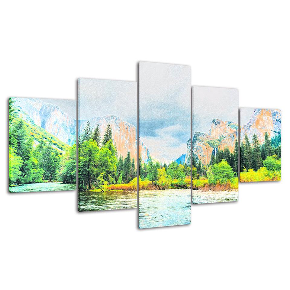 The Mountain Sunshine Collection 5 Piece HD Multi Panel Canvas Wall Art Frame - Original Frame