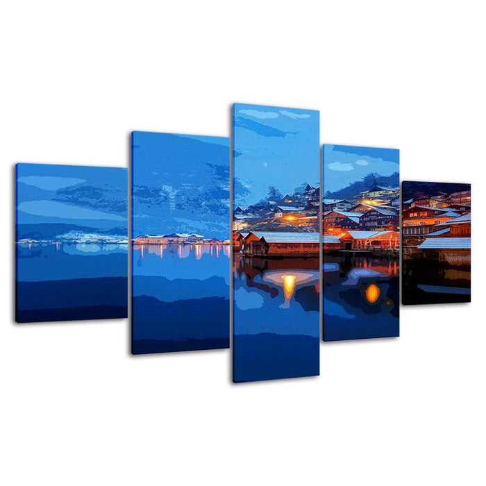 The Cold Loving Sunrise Collection 5 Piece HD Multi Panel Canvas Wall Art Frame - Original Frame