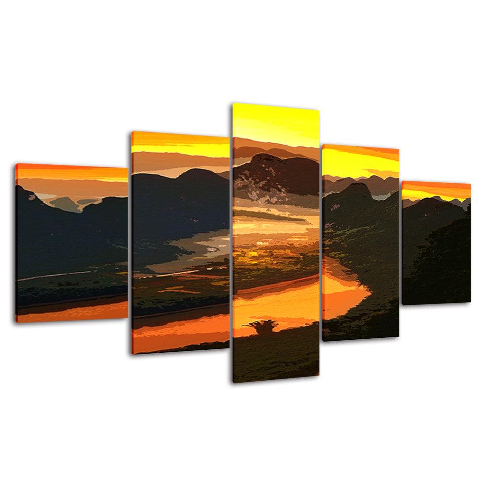 The Black Mountains Collection 5 Piece HD Multi Panel Canvas Wall Art Frame - Original Frame