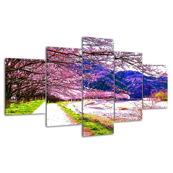 The Cherry Blossom 5 Piece HD Multi Panel Canvas Wall Art Frame - Original Frame