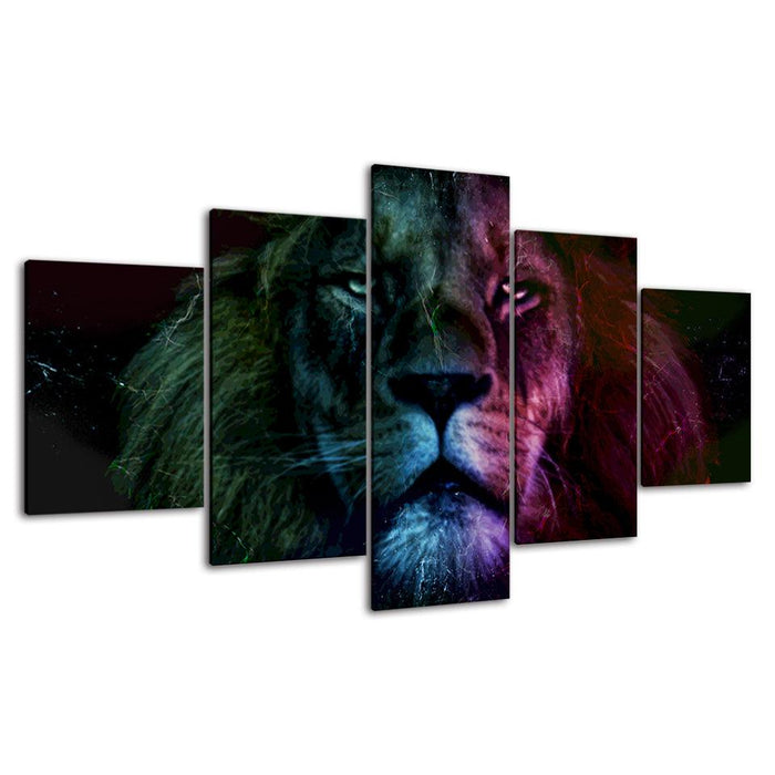 The Colorful Lion Collection 5 Piece HD Multi Panel Canvas Wall Art Frame - Original Frame