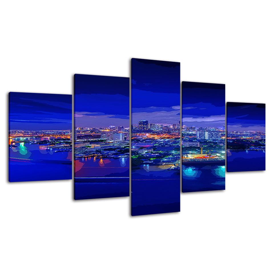 The Future City Collection 5 Piece HD Multi Panel Canvas Wall Art Frame - Original Frame