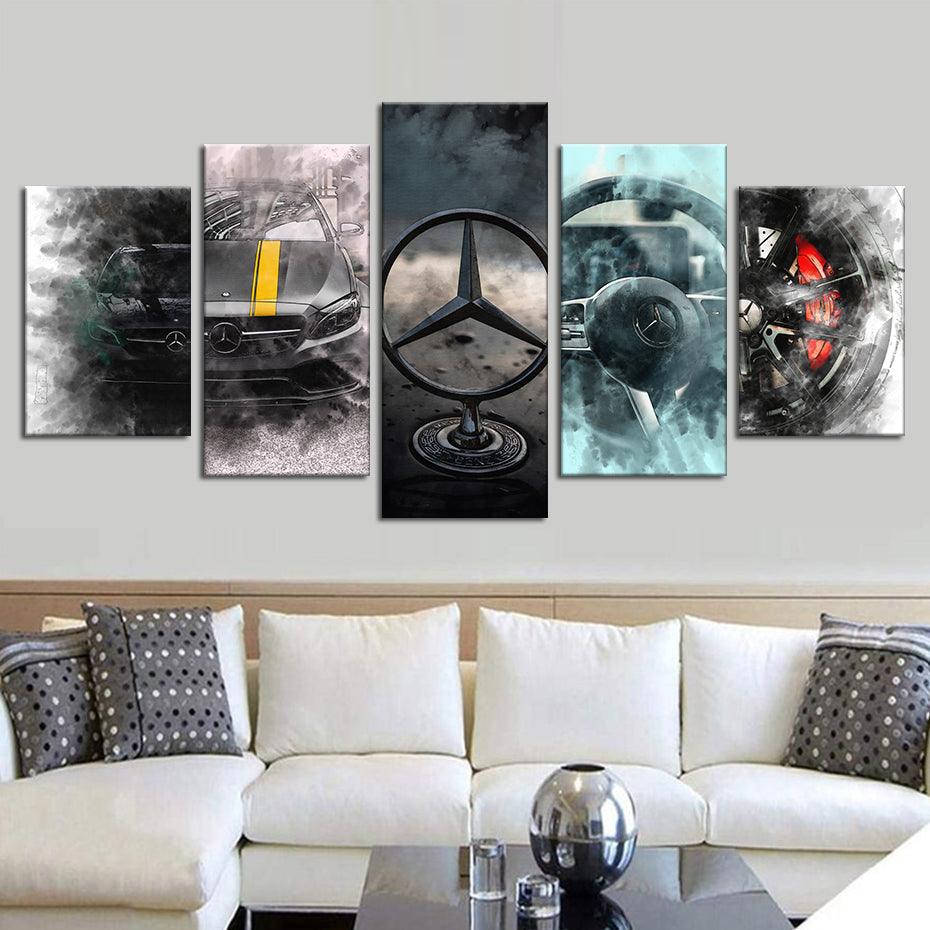 Mercedes Benz 5 Piece HD Multi Panel Canvas Wall Art Frame - Original Frame