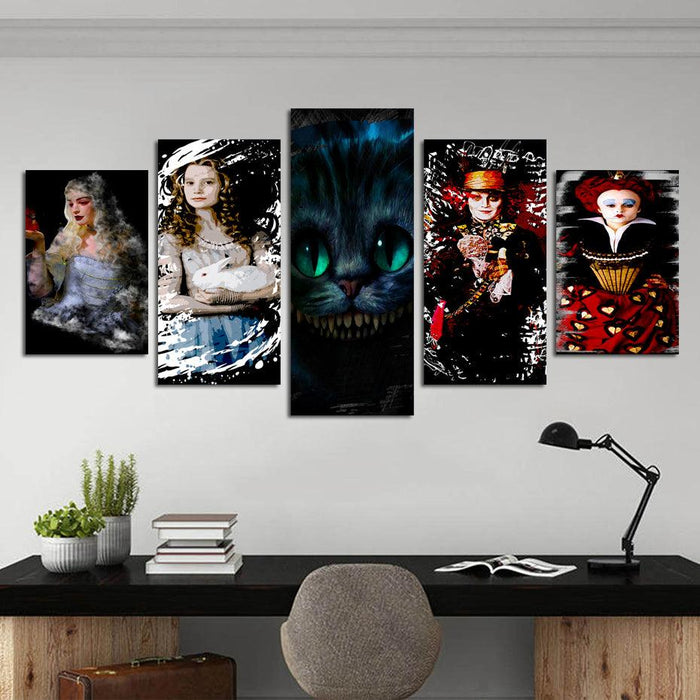 Alice In Wonderland 5 Piece HD Multi Panel Canvas Wall Art Frame - Original Frame